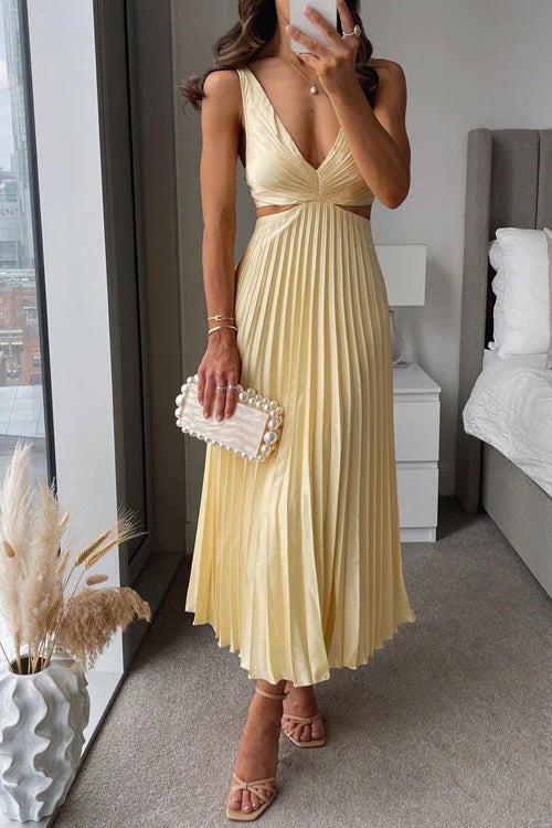 Elle | Pleated Midi Dress with Spaghetti Straps