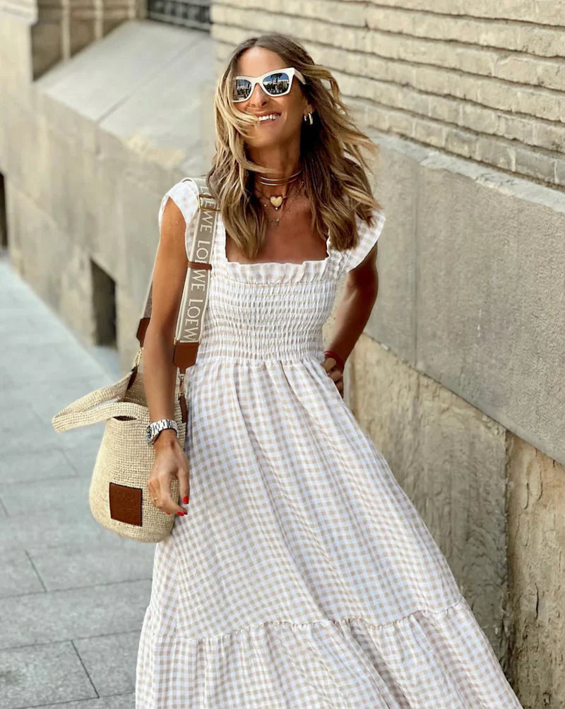 Clara | Striped Ruffle-Strap Maxi Dress