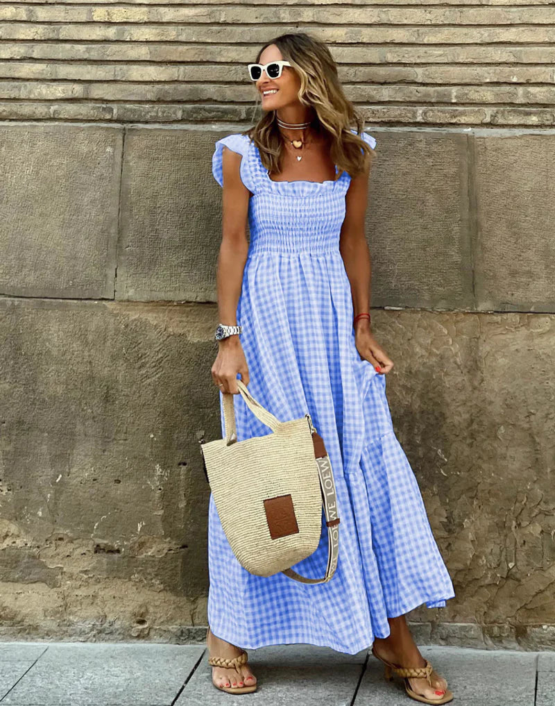 Clara | Striped Ruffle-Strap Maxi Dress