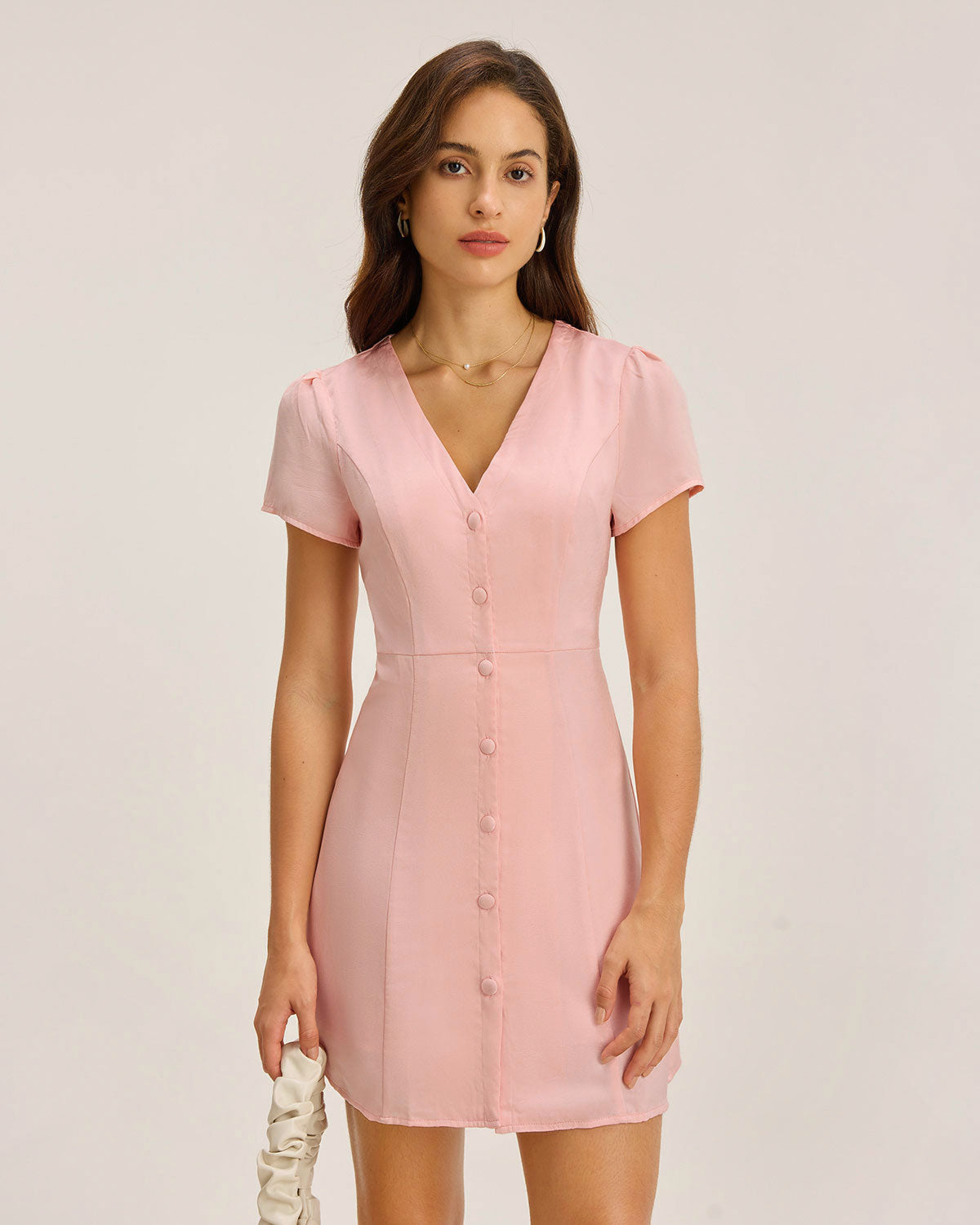 Léna | Soft Pink Button-Down Mini Dress