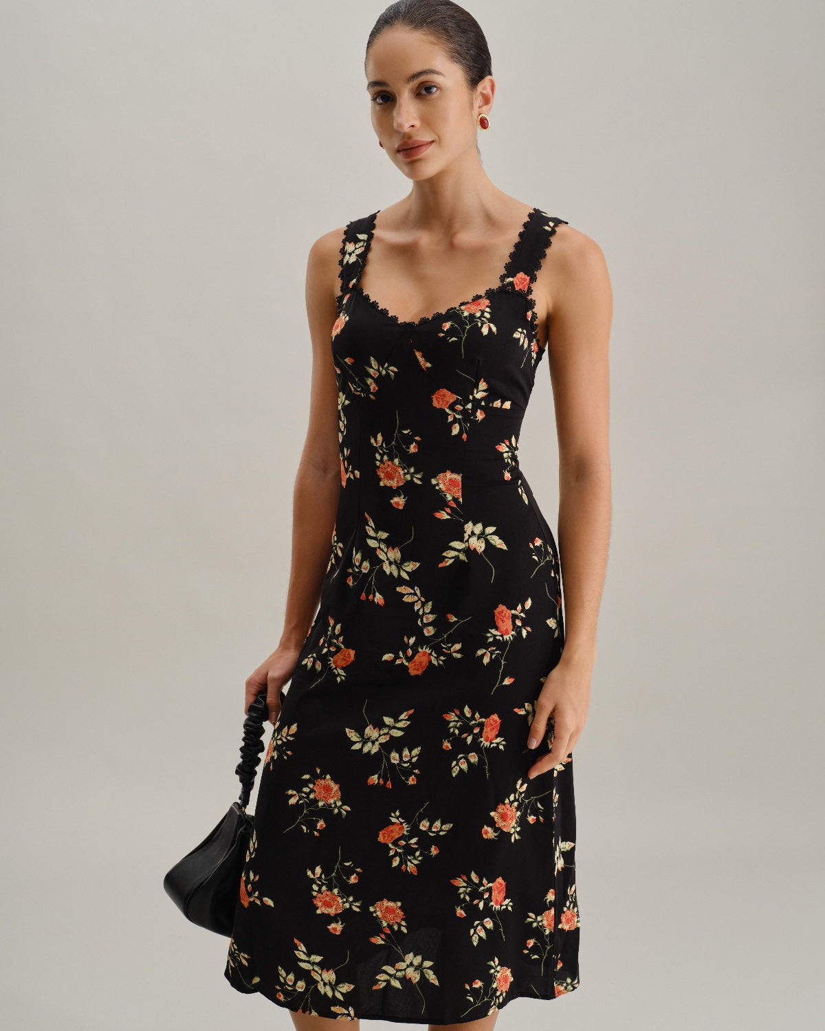 Nora | Black Floral Sleeveless Midi Dress