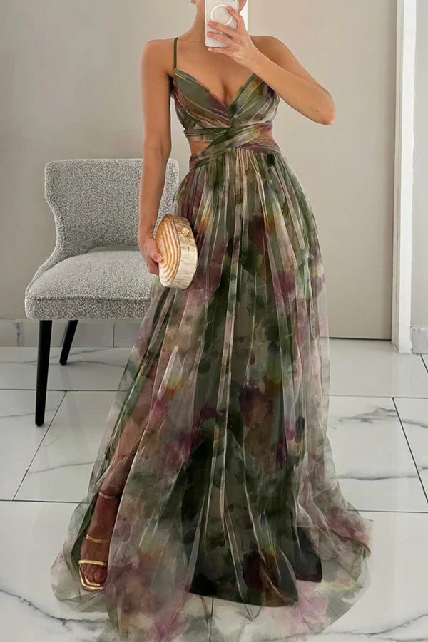 Alia | Flowing Chiffon Maxi Dress with Watercolor Print