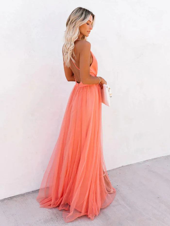 Alina | Backless Tulle Maxi Dress