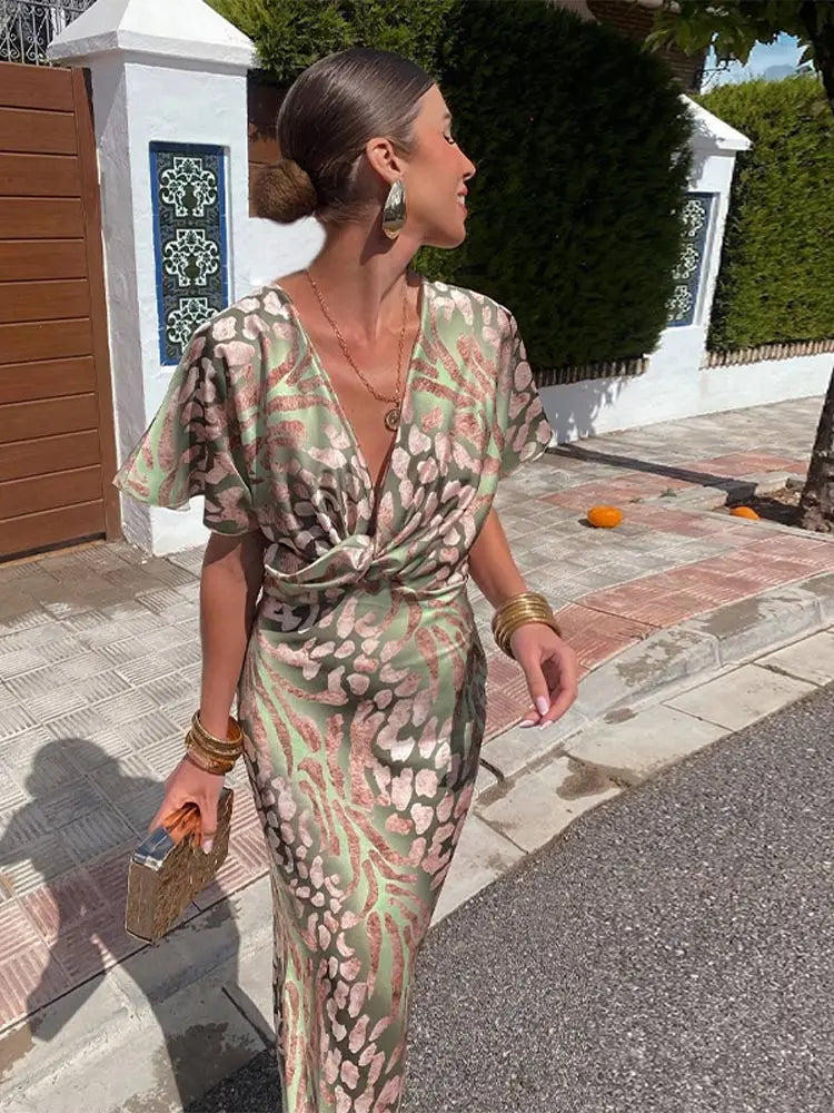 Isabel | Printed Wrap-Effect Maxi Dress