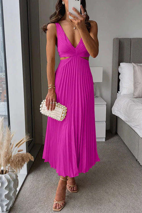 Elle | Pleated Midi Dress with Spaghetti Straps