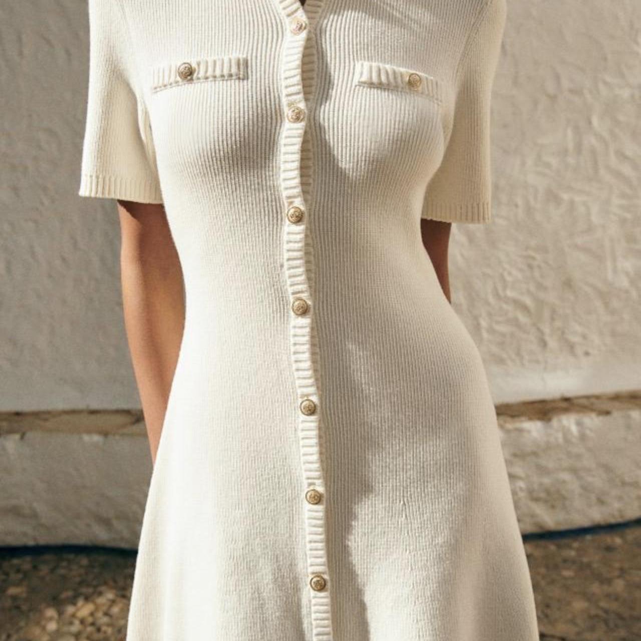 Rib-knit through-button dress