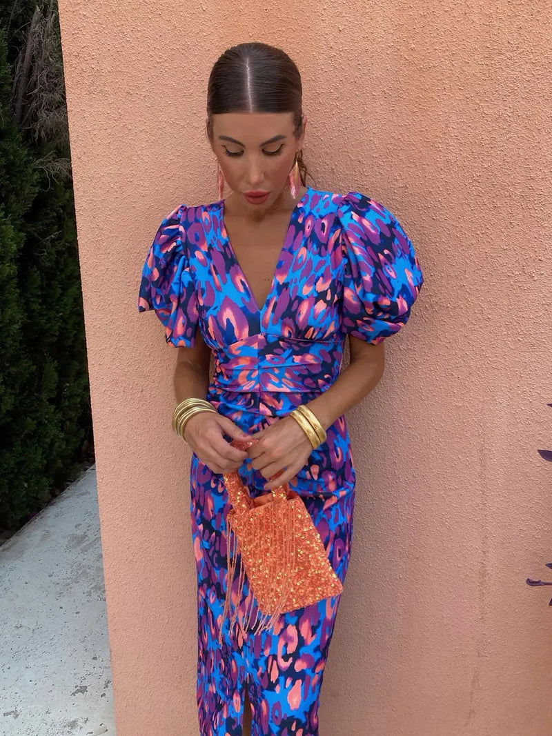 Zaya | Bold Floral Puff-Sleeve Dress