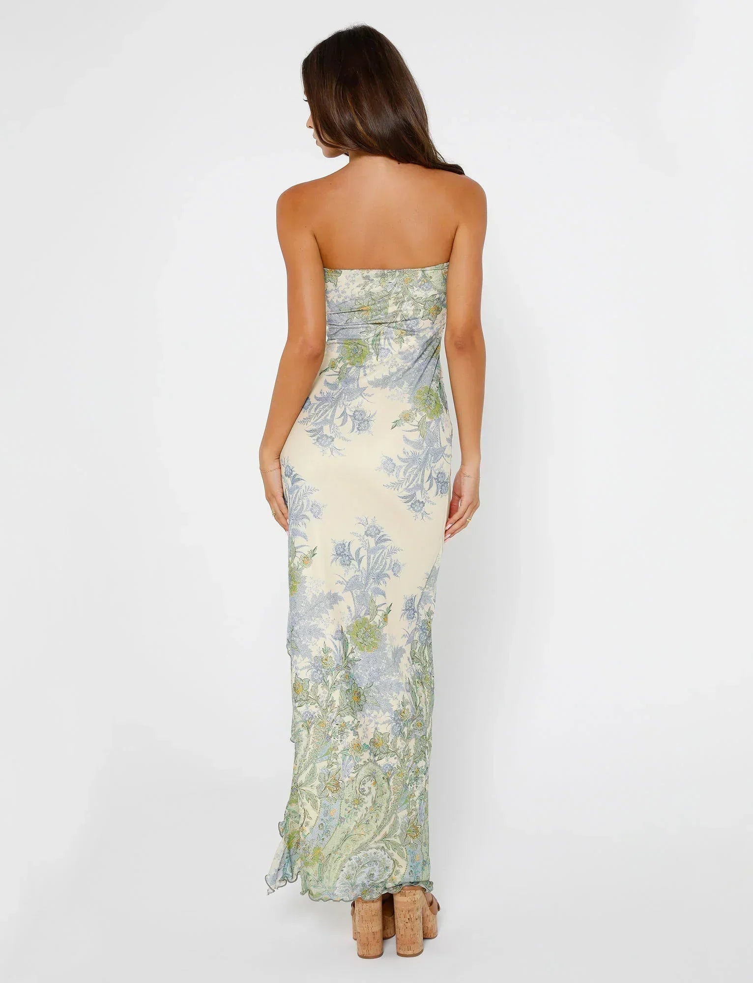 Serena | Strapless Floral Satin Maxi Dress