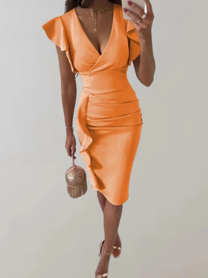 Célestine | Midi Dress with Ruffle Sleeves