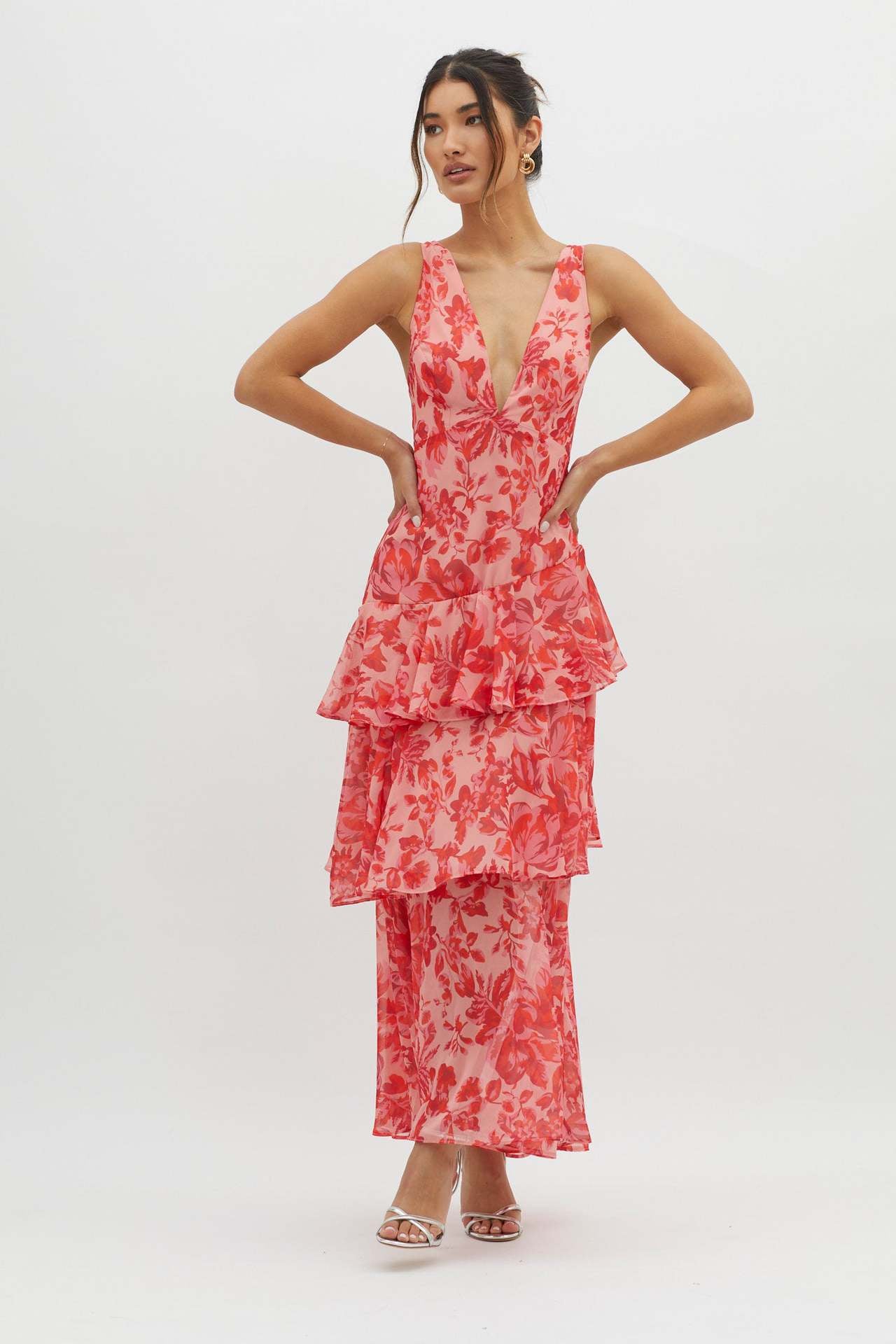 Arielle | Floral Tiered Maxi Dress with Open Back
