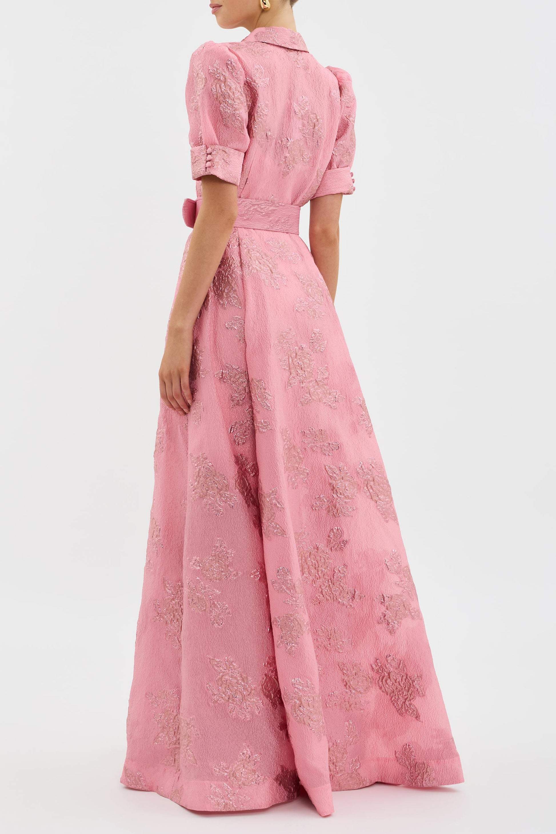 Celeste | Belted Textured Maxi Dress with Puff Sleeves
