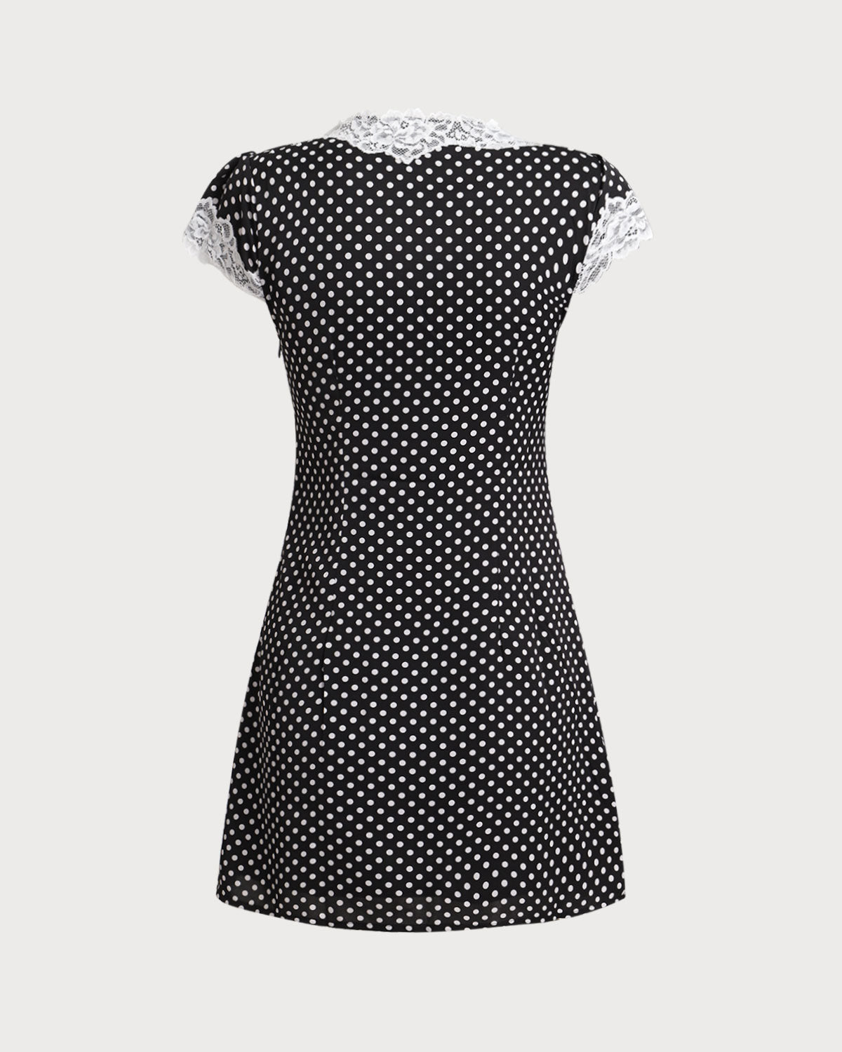 Inès | Black Polka Dot Mini Dress with Lace Trim